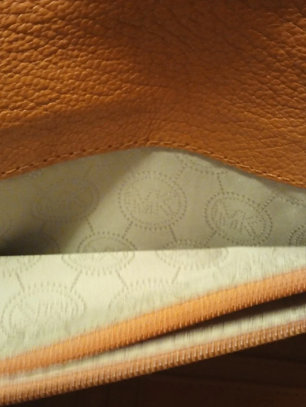 Michael Kors Orange-Brown Leather Continental Wallet with Gold Hardware